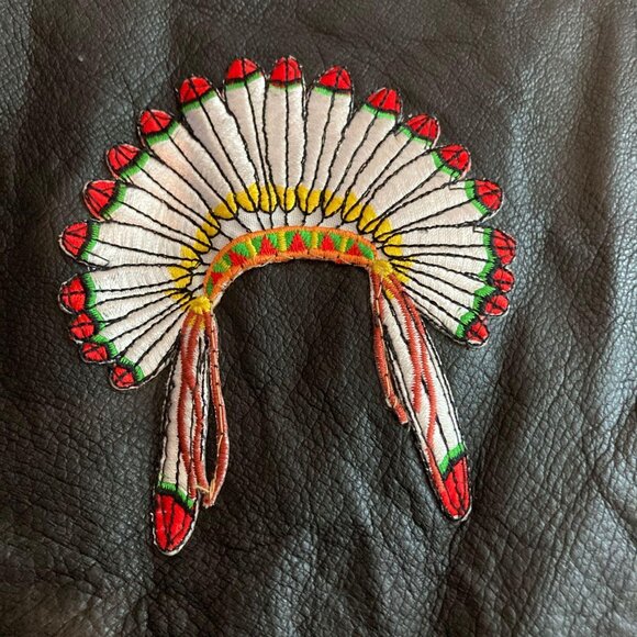 Hot Leathers Vest XL Black Snap Front Indian Headdress Applique Sleeveless - Picture 3 of 9